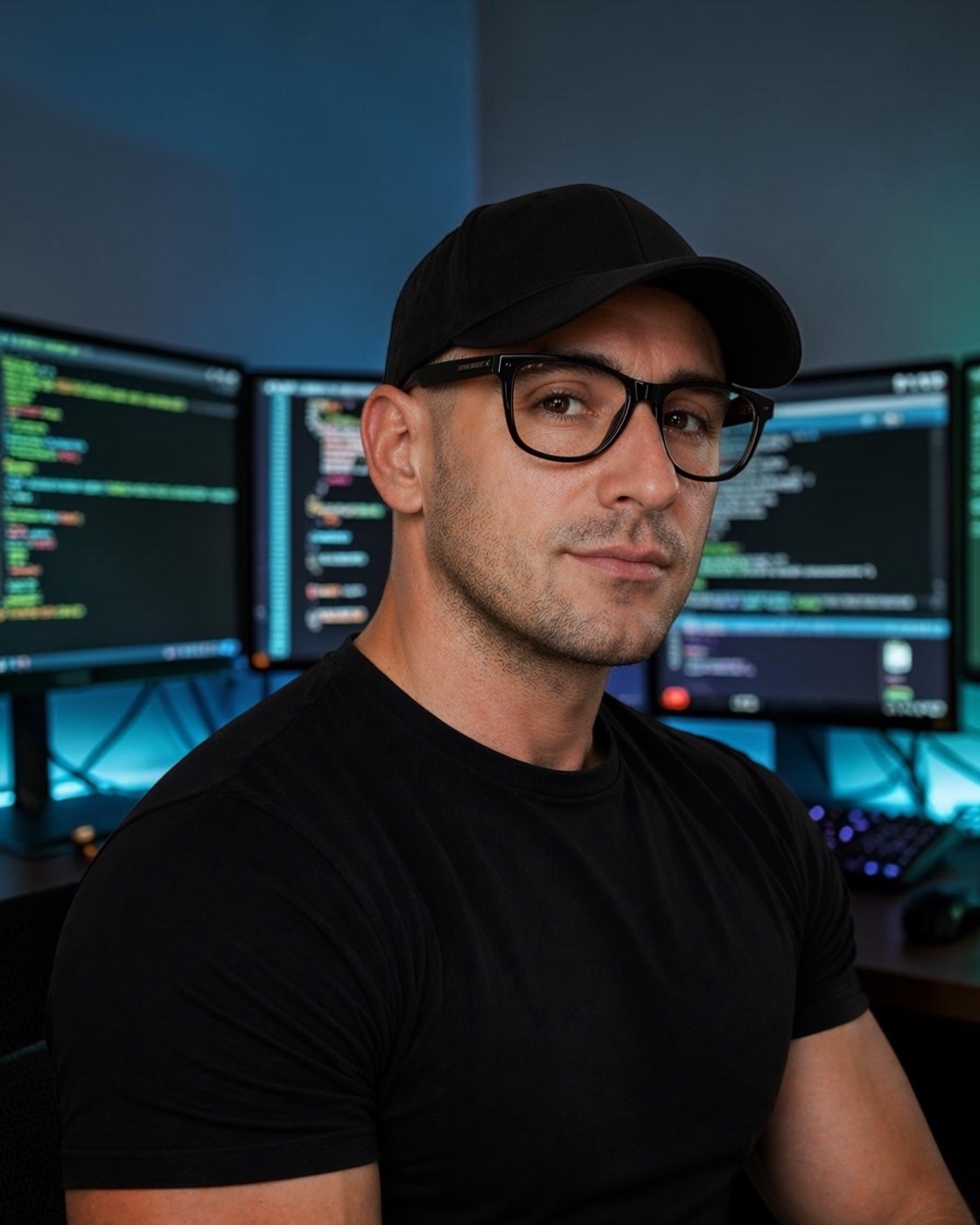 Paulo Breogán, diseñador web freelance en A Coruña, en su puesto de trabajo