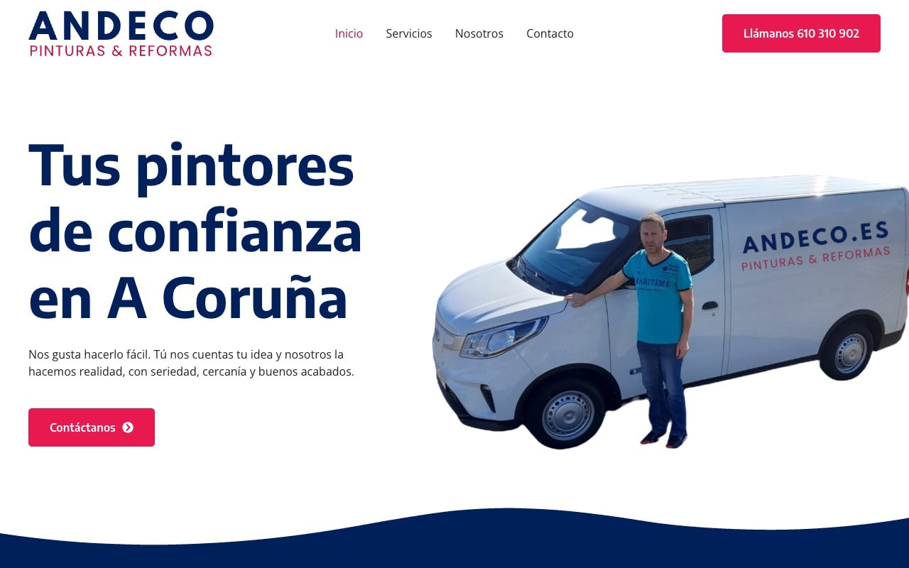 Portada de la web de Andeco Pinturas y Reformas