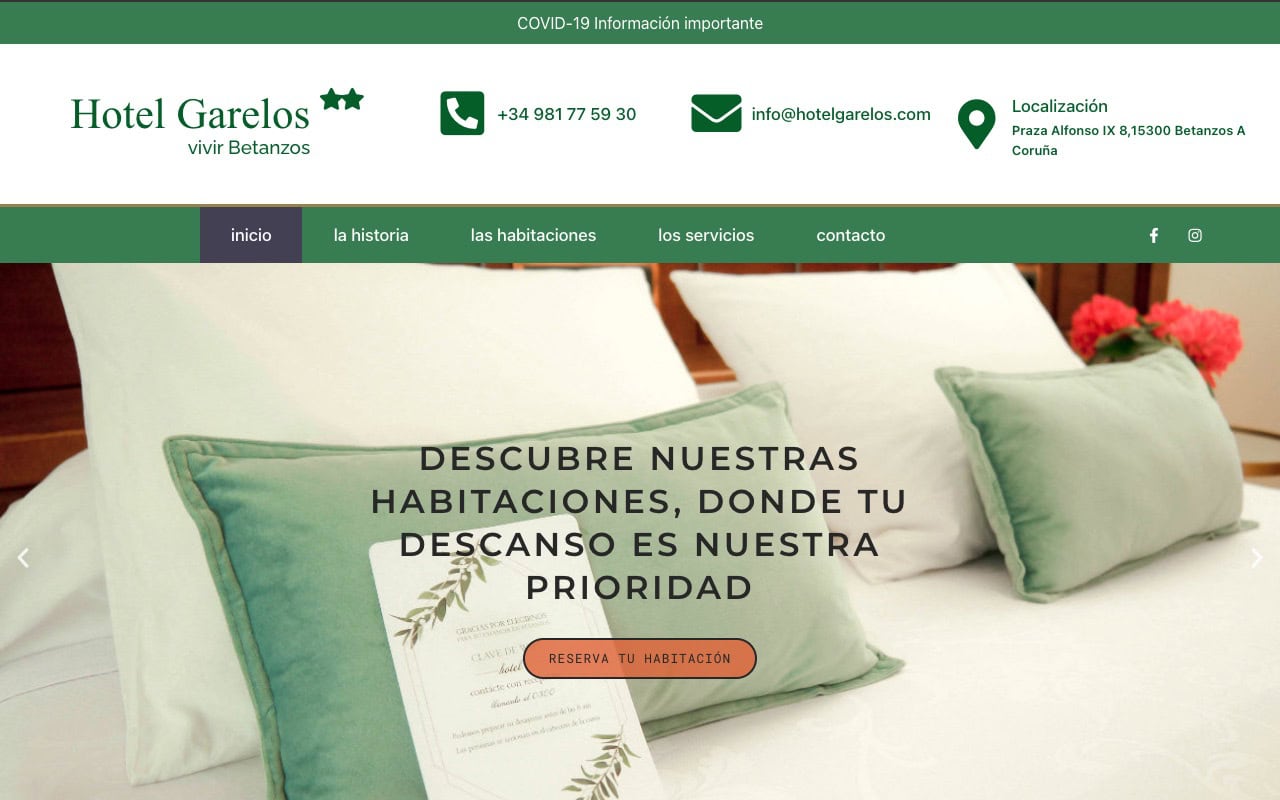 Portada de la web de Hotel Garelos