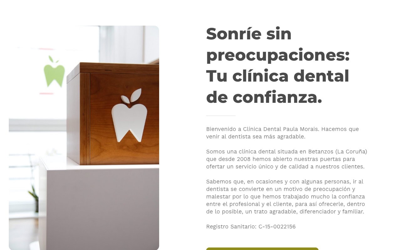 Portada de la web de Clínica dental Paula Morais