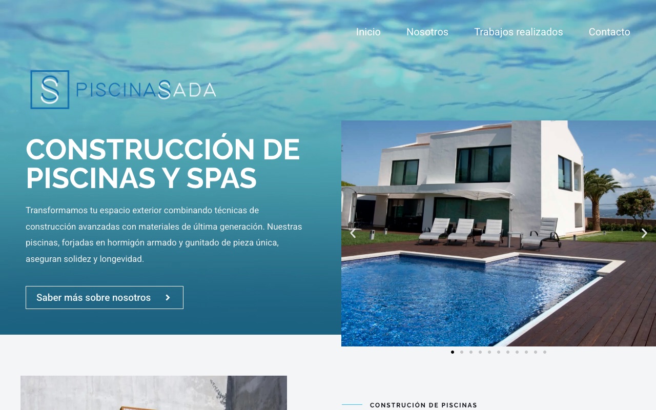 Portada de la web de Piscinas Sada